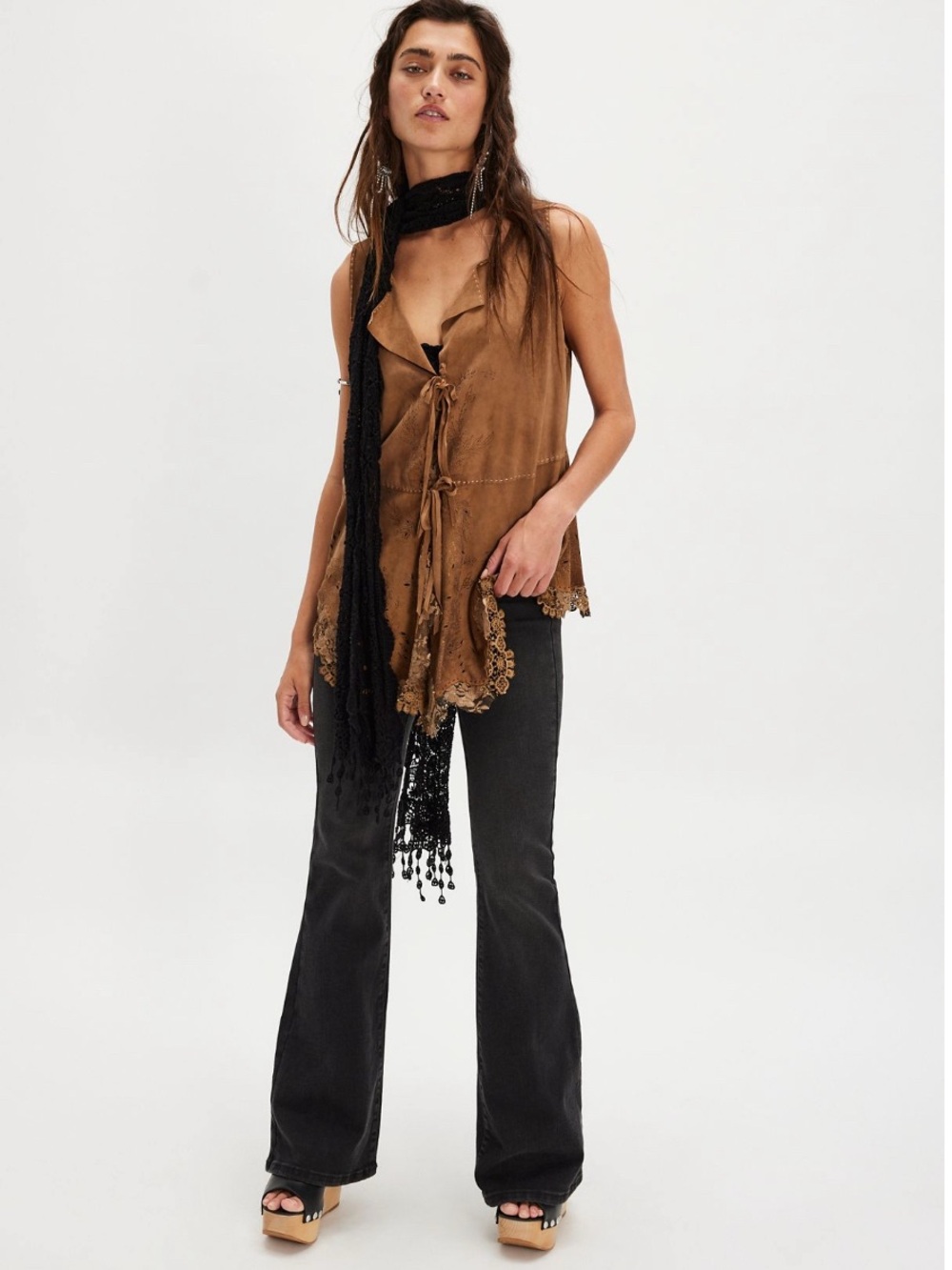 Nigel Preston & Knight Lace Trim Suede Bolero Vest- Women